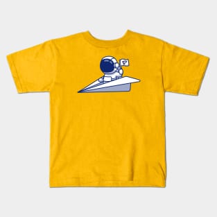 Cute Astronaut Riding Paper Plane Kids T-Shirt